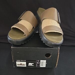 Sorel Roaming Buckle Slide Sandal - Tan and Olive
